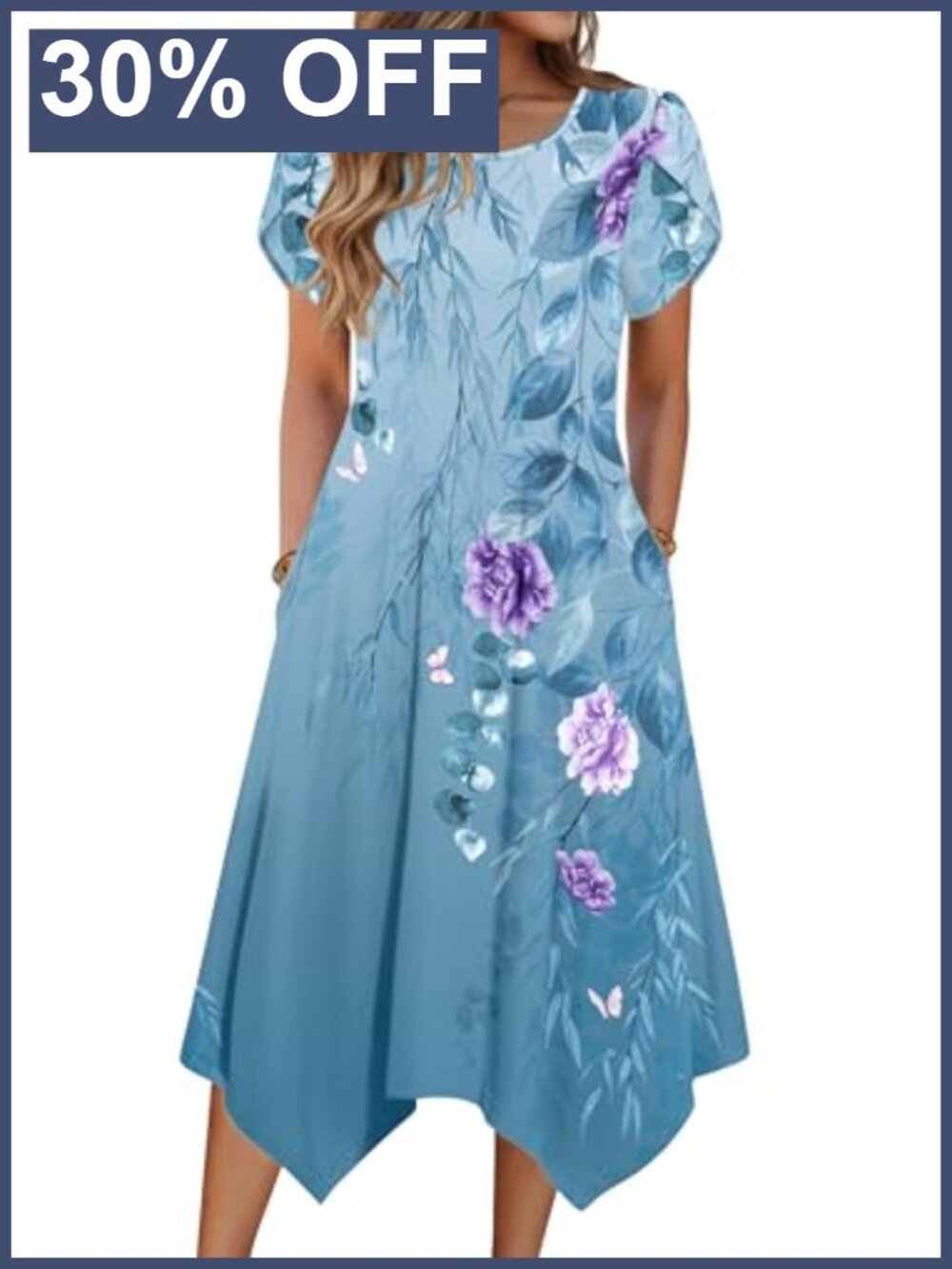 Women's Casual Swing Midi Sundress with Pockets Flowy Floral A-Line Petal